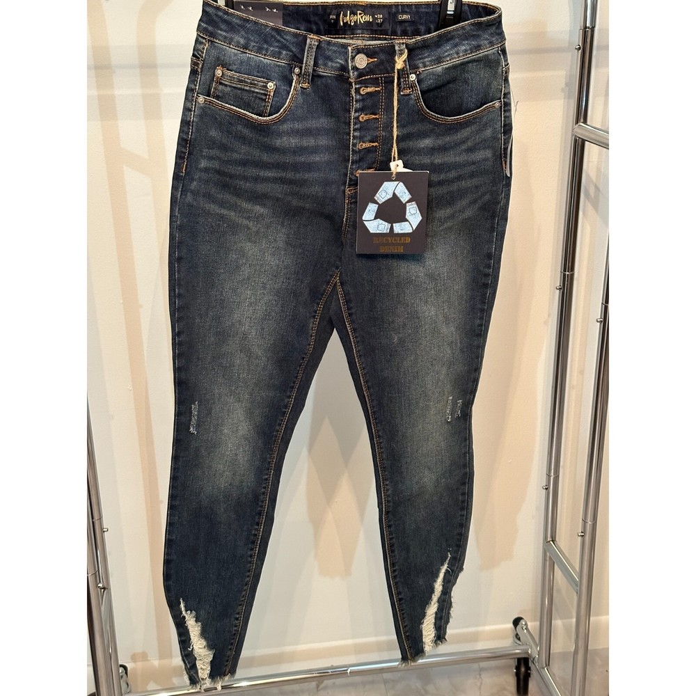 Indigo Rein Juniors' High Rise Frayed Skinny Jeans- Dark Wash 28 0